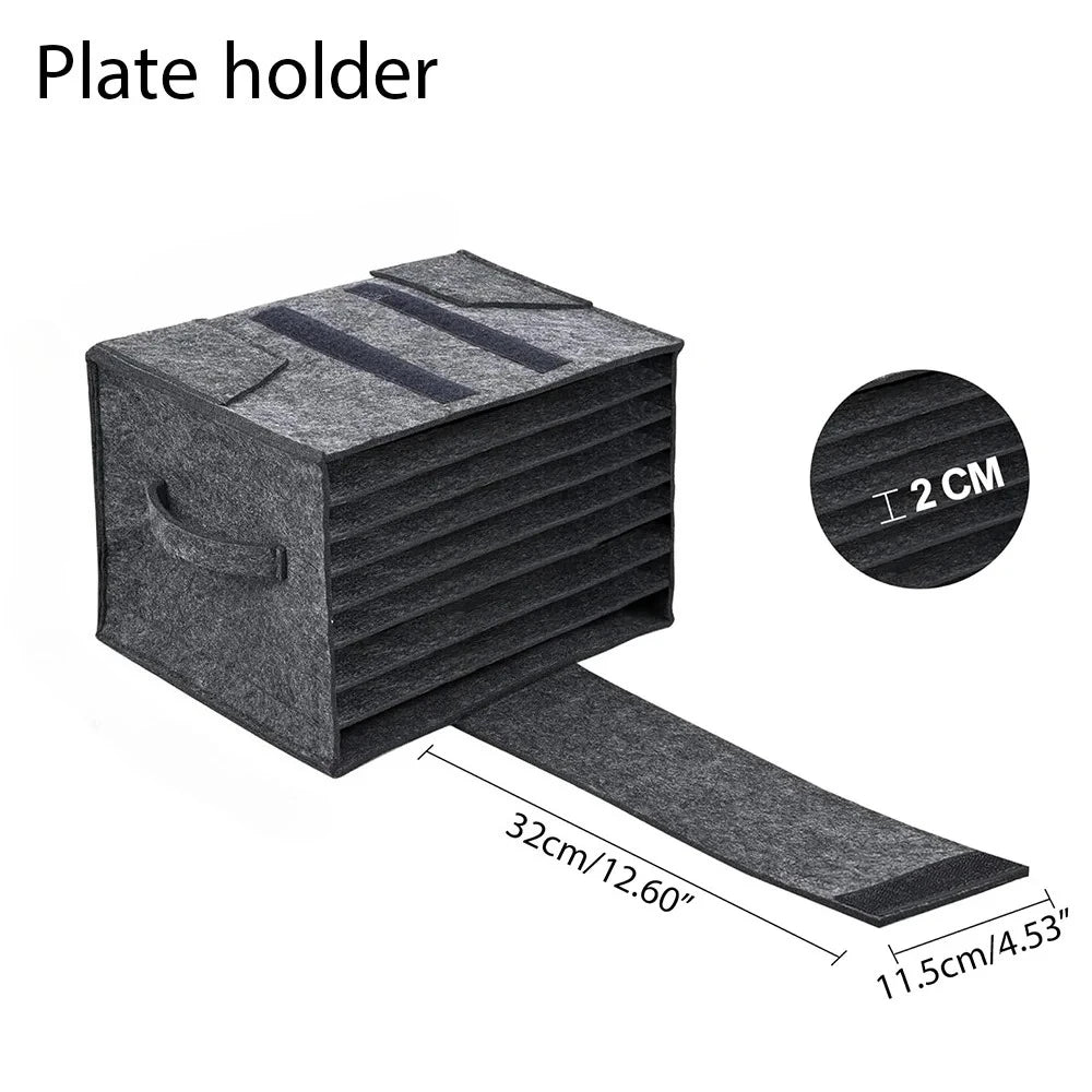Felt Plate Dish Cup Storage Bag Holder Thicken Camping Tableware Containers Motorhome Kitchen Cupboard Layered Organization Qme Mid grey(Plate)