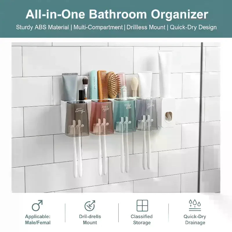 Multifunctional Toothbrush Holder Mug Wall Mounted Perforation-free Qme