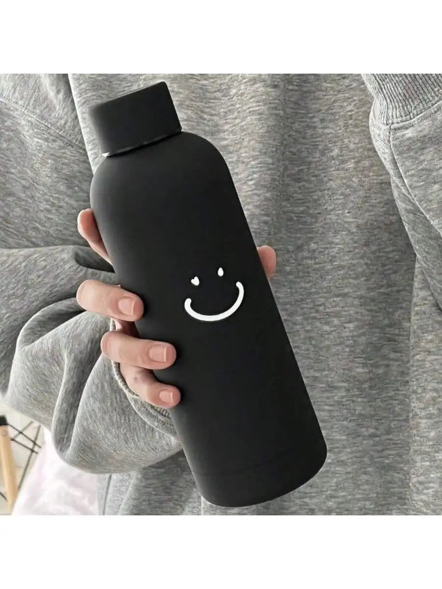 Simple Smile Pattern Portable Thermos Cup Couple Water Large Capacity Qme black 501-600ml