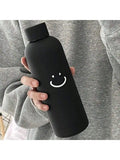 Simple Smile Pattern Portable Thermos Cup Couple Water Large Capacity Qme black 501-600ml
