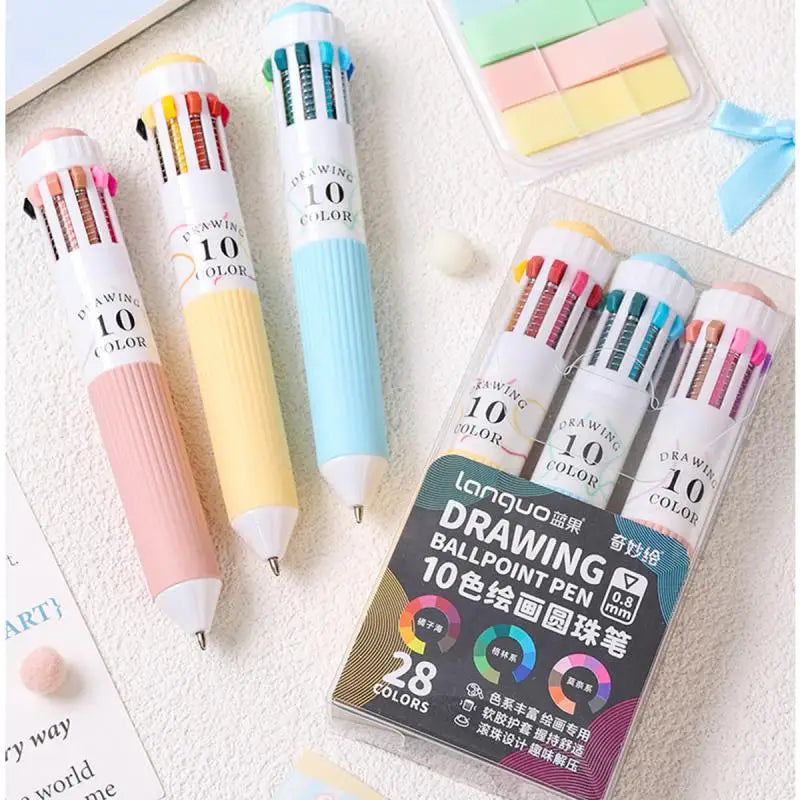 Soft Grip Press Ballpoint Pen Multicolor Writing Drawing School Qme