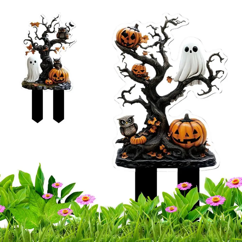 Halloween Yard Stakes Decorative Garden Stakes For Halloween Decor 2D Acrylic Scary Outside Decor Signs For Porch Patio Backyard Qme White C China Mainland