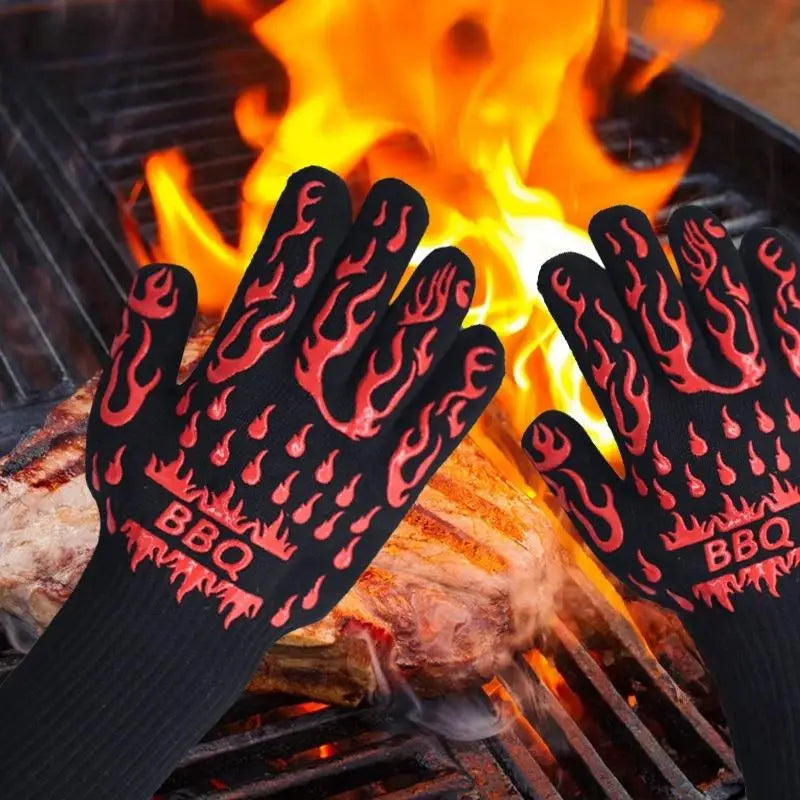 1/2Pcs Non Slip Silicone Oven Gloves BBQ Gloves Fireproof Heat Resistant Cut Resistant Mitts Kitchen Gloves For Barbecue Cooking Qme
