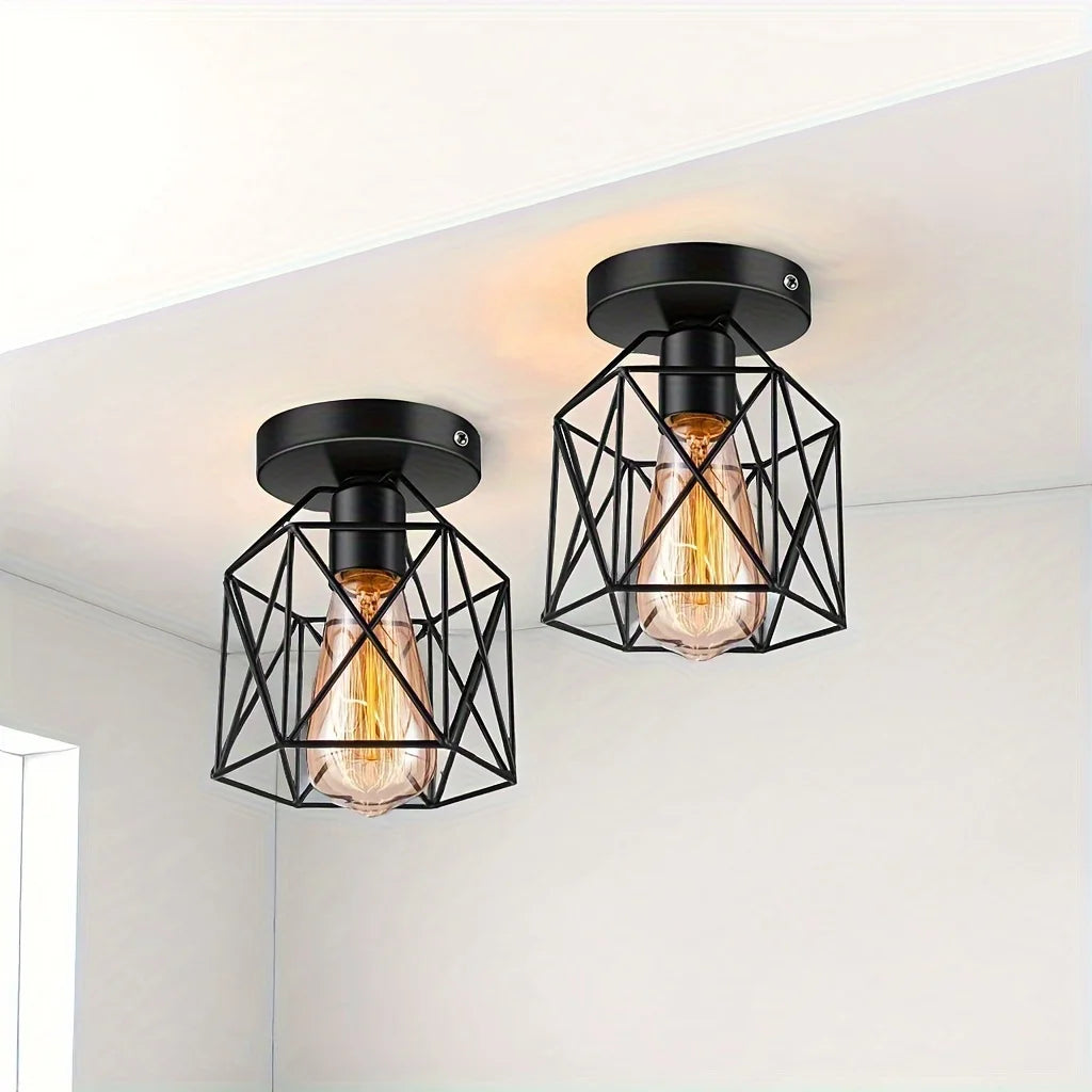 Ceiling Light E27 Iron Lamp Body Indoor Lighting Lights For Aisle Bedroom Vintage Ceiling Metal Cage Fixture Lights 110-240V Qme