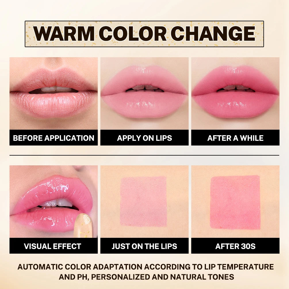 QIBEST Glitter Lip Blam Color Changing Lipstick Transferproof Lasting Non-Sticky Lipstick Moisturizing Shine Lip Stain Cosmetics Qme