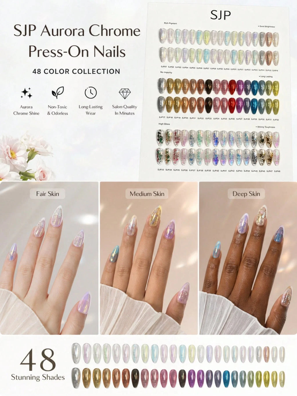 48-color Premium Aurora Ice-clear Nail Powder Includes Cards Storage Qme