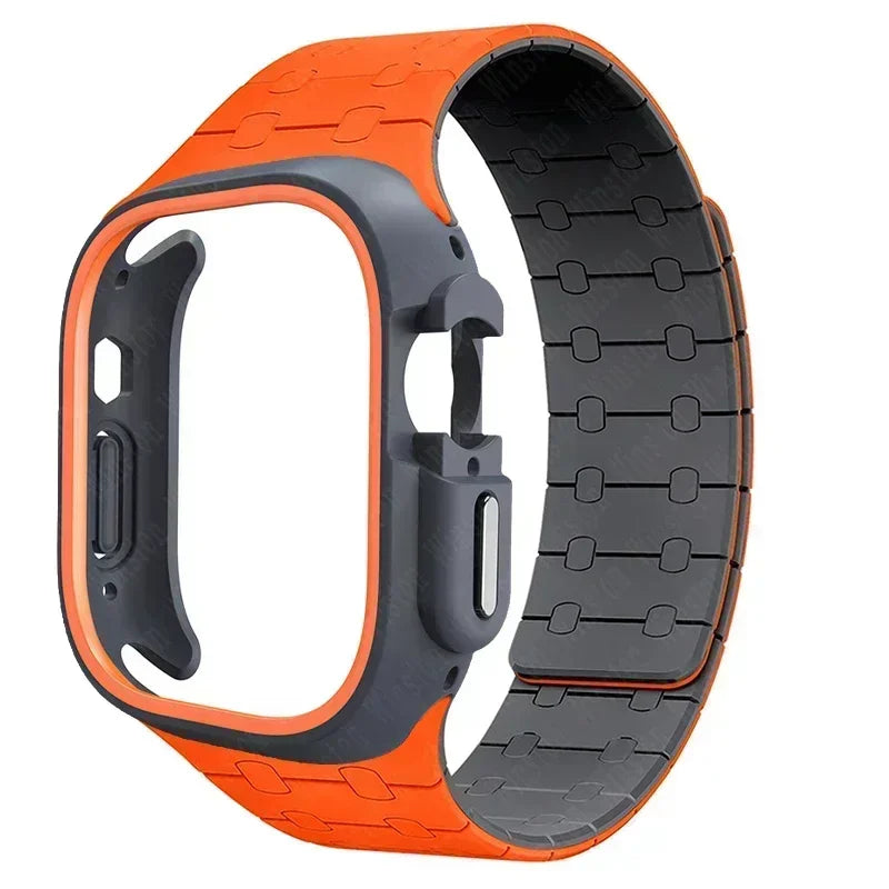 TPU Case+Silicone Strap for Apple Watch Band Ultra 2 49mm 45mm 44mm 41mm Protective Case Bracelet for Iwatch Series 9 8 7 6 5 4 Qme Orange black 44mm Series SE 456