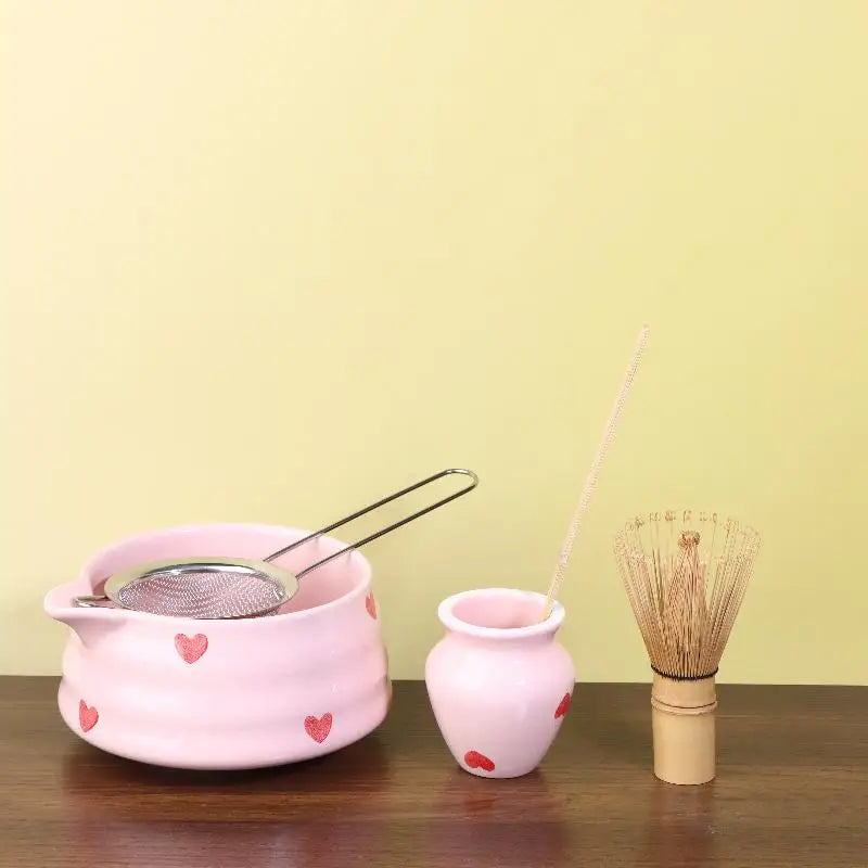 2 4 Sifter Heart Decal Ceramic Matcha Cute Includes Bowl Whisk Holder Qme