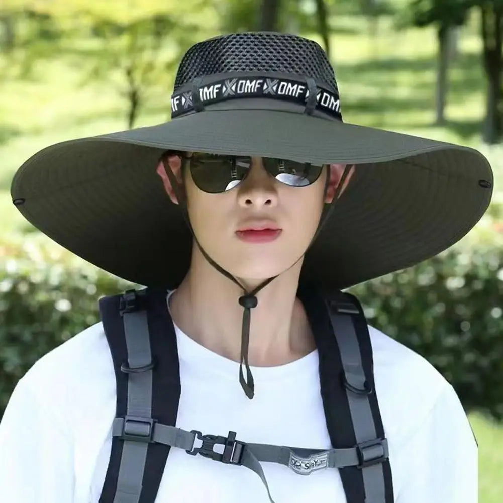 Summer Large Sun Hat Men Women Breathable Fishing Caps Sun UV Protection Mesh Fisherman Hat Hiking Outdoor Beach Cap Qme