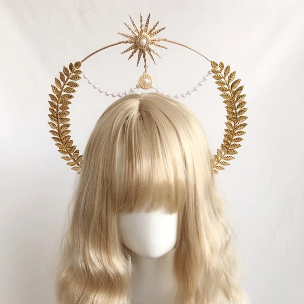 Fashion Gold Plated Halo Crown Wheat Ear Leaf Baroque Tiara Headband Qme Style 5