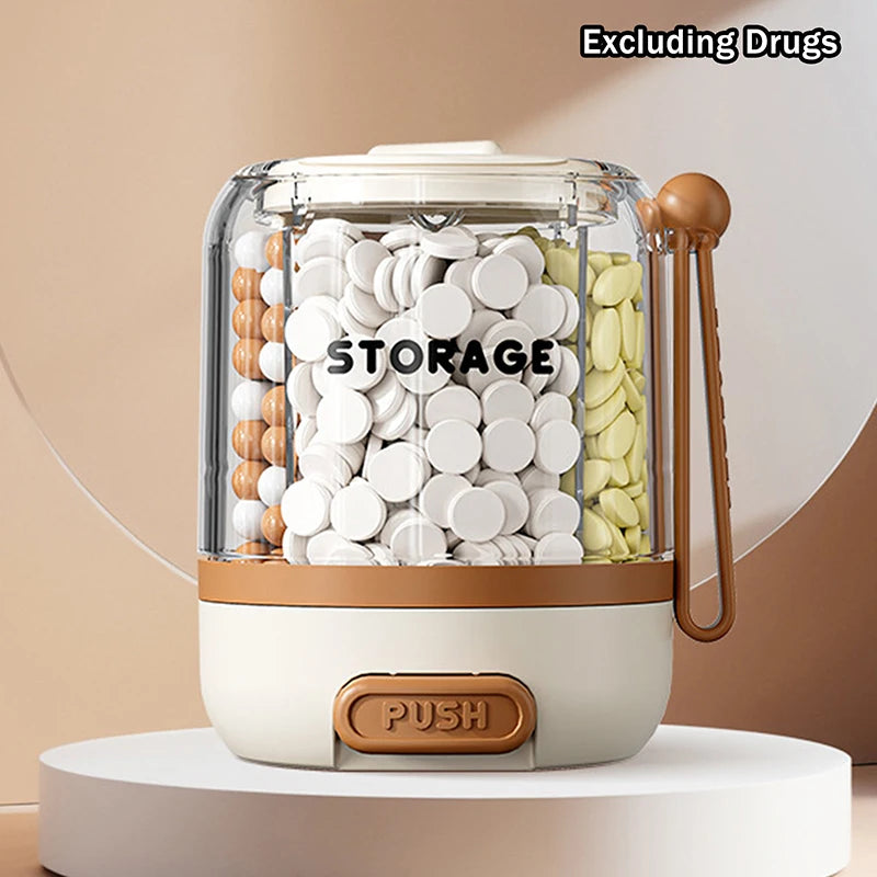 4-Compartment Round Pill Organizer Portable Daily Medicine Case Qme Coffee