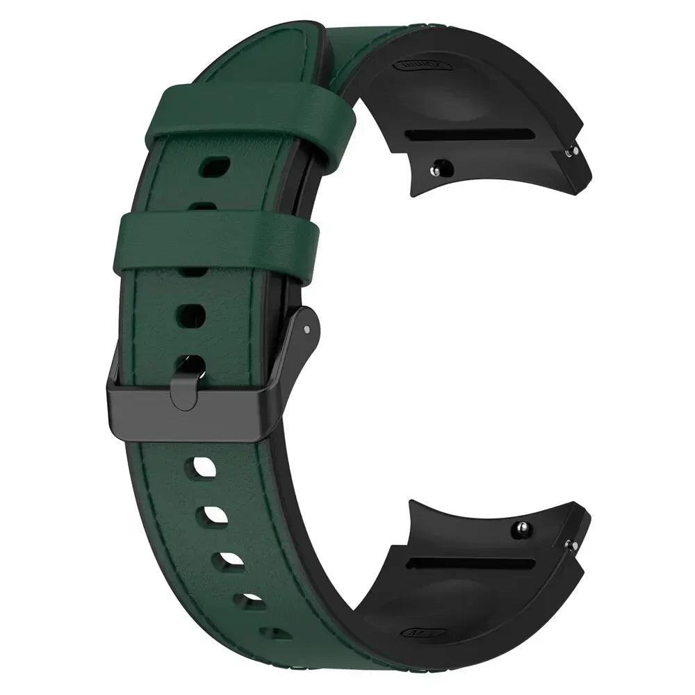 Silicone+Leather Strap For Samsung Galaxy Watch 7 6 4/5 Pro 40mm 44mm Band 6 4 Classic 47 43mm 46mm Replacement Correa Bracelet Qme
