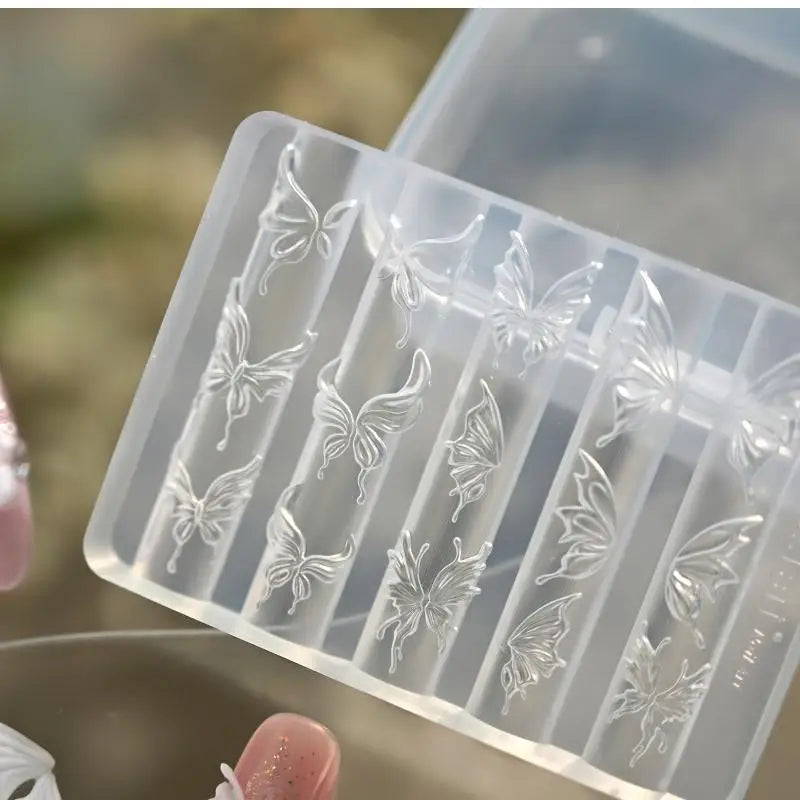Floral Butterfly Print Crystal Nail Art Mold Unique Artistic DIY Home Qme