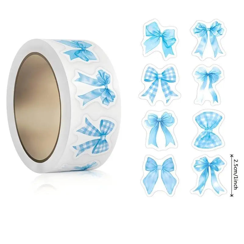 Bow Pattern Packaging Stickers Roll Removable Decals DIY Scrapbook Qme Blue