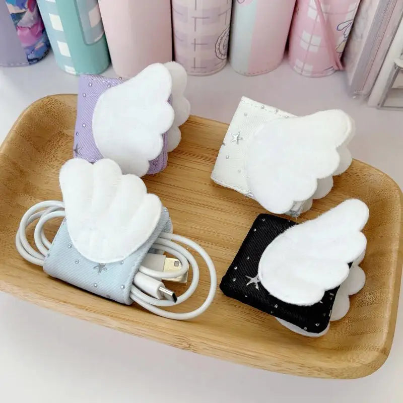 Star Print Fabric Angel Wing Cable Clip Reusable Buckle Desk Car Qme
