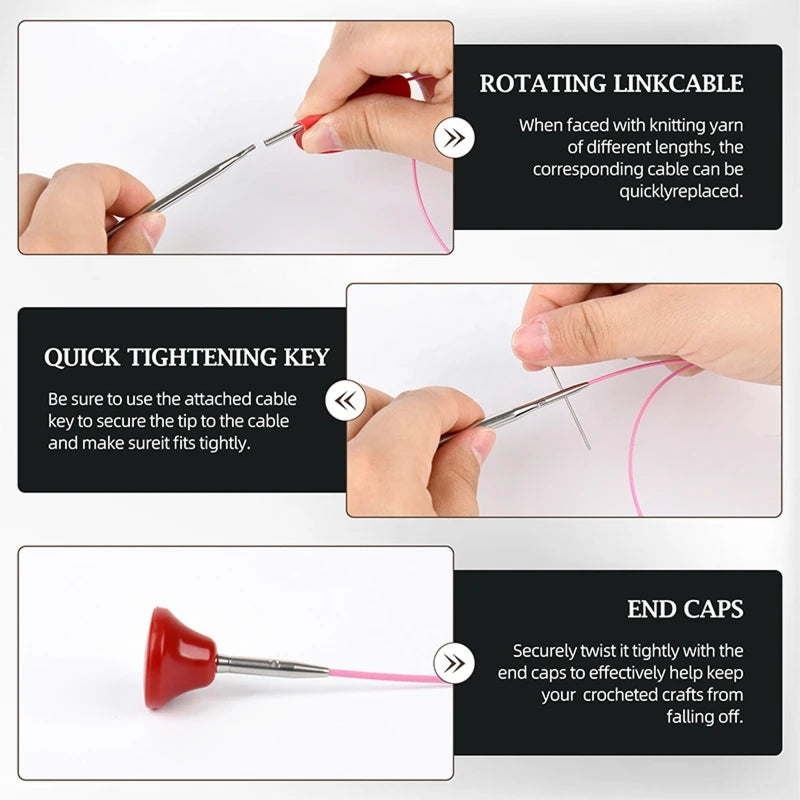10Pairs Detachable Circular Knitting Needle Group Steel Points Cable Qme