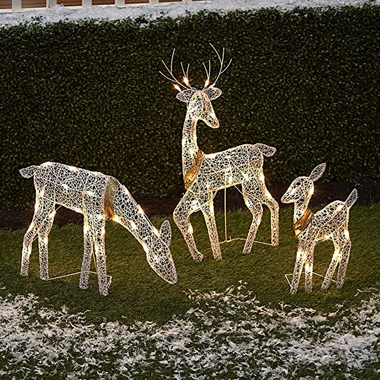 3PCS Christmas Reindeer Family Lighted Deer Christmas Decoration LED Lights Glowing Reindeer Xmas Home Outdoor Garden Ornament Qme