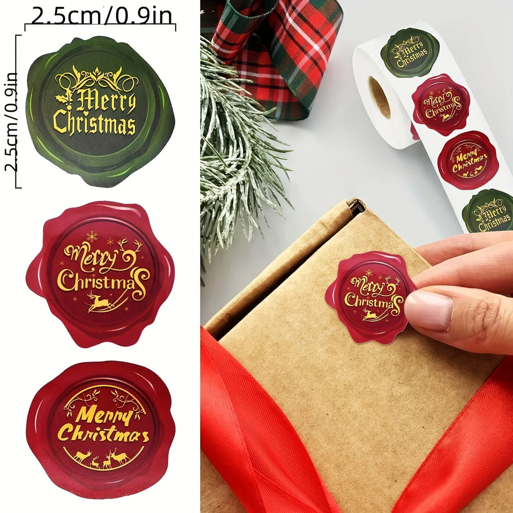 500 1.5-inch Christmas Sticker Rolls - Mixed Wax Seal Style "Merry Christmas" Labels for Greeting Cards, Envelope Seals, Gift Gi Qme