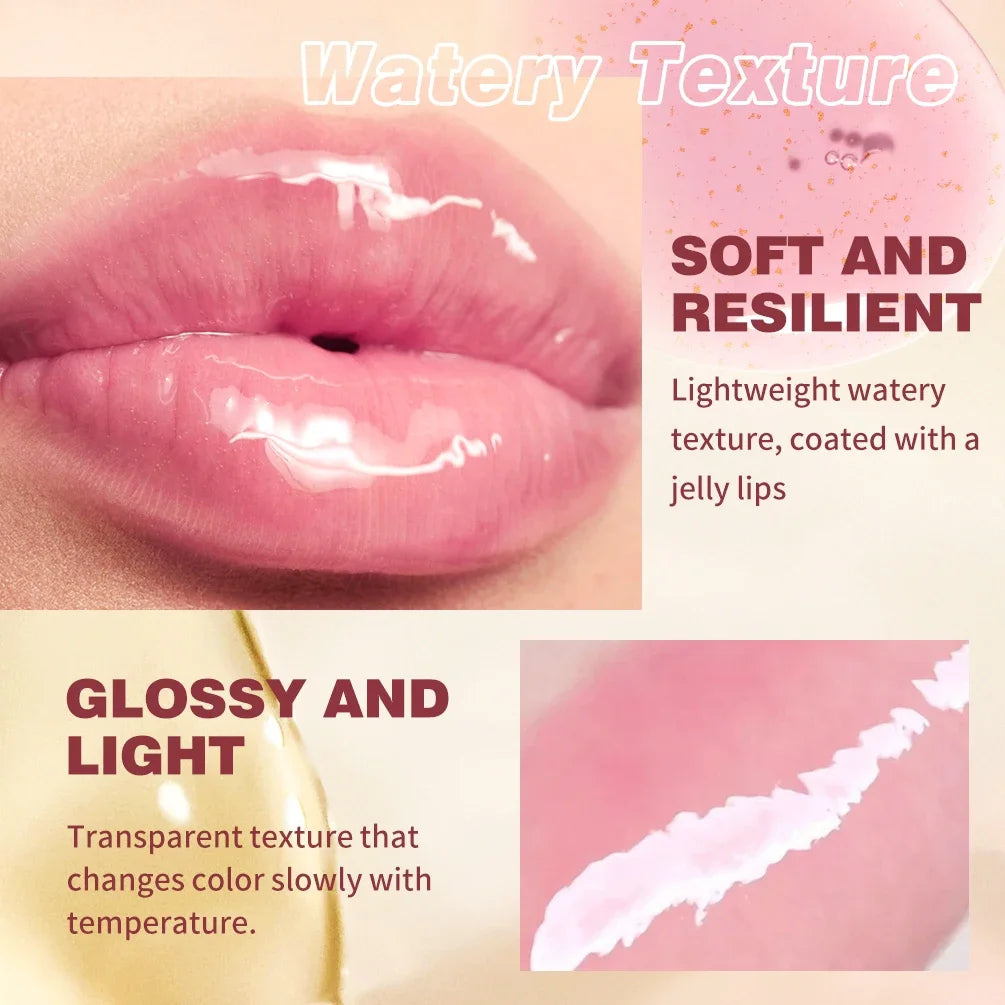 QIBEST Color Changing Lip Oil Plumper Moisturizing Transparent Jelly Lip Balm Lasting Lipgloss Nourishing Lip Glaze Makeup Qme