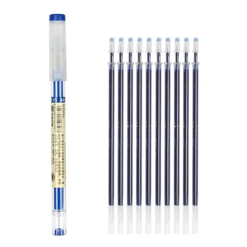 3-12pcs/set Fine Point Pen 0.35mm Black Blue Red Ink Gel Pen Ballpoint Pen School Office Student Writing Stationery Supply Qme 1blue 10 refills