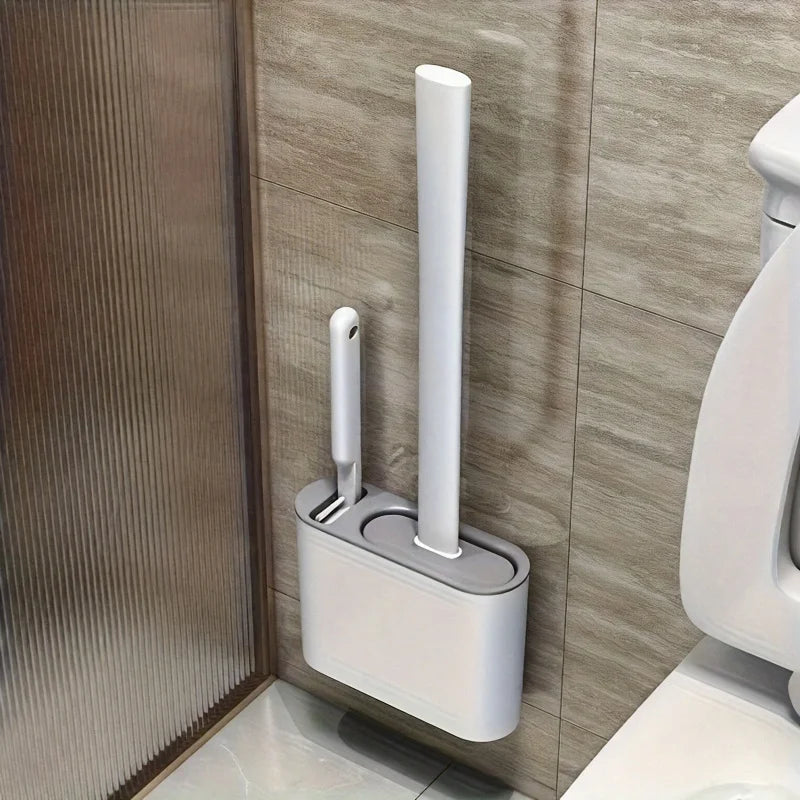 1 Set of 2 Toilet Brushes and 1 Toilet Seat, Wall-mounted Toilet Brush,Silicone Soft Toilet Brush Head, Long-handle Toilet Brush Qme