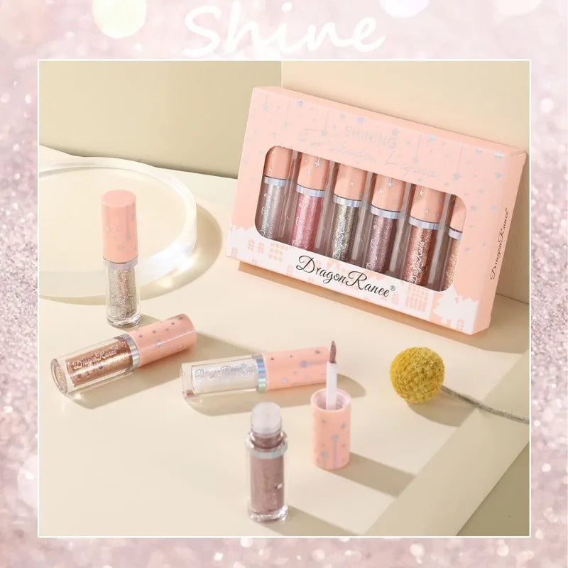 Set of 6pcs Supershiny Diamond Liquid Eyeshadow Sequins Eyeliner Silkworm Pens Highlighter Brightening Eye Shadow Glitter Makeup Qme