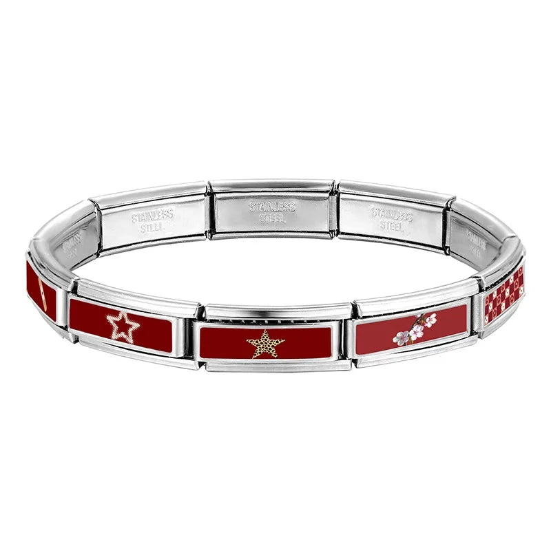 Fashion Personalized DIY Red Color Italian Charm Bracelet Stars Grids Bow Spider Web Bead 9mm Bracelet Stainless Steel Jewelrys Qme