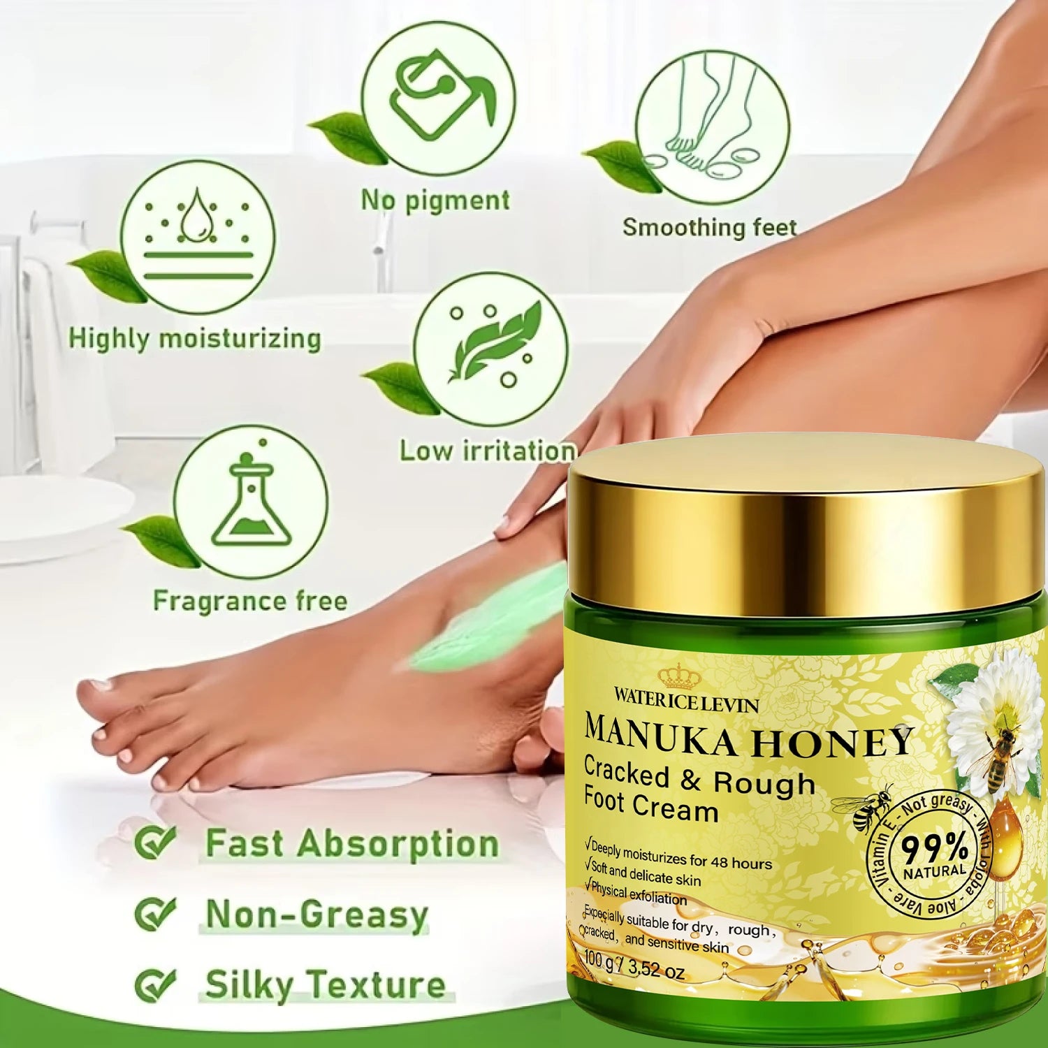 Natural Manuka Honey Foot Care Cream, Hydrating & Softening for Cracked Rough Skin Qme