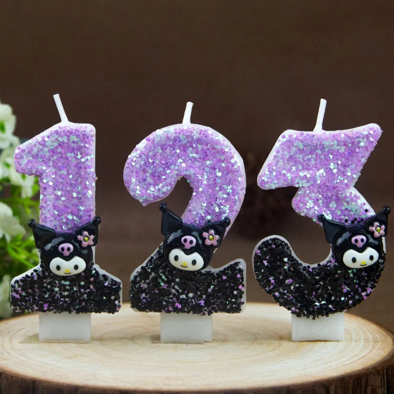 Kuromi Themed Birthday Candles 0-9 Numbers Cartoon Cake Topper Decorations for Kids Party Supplies Qme