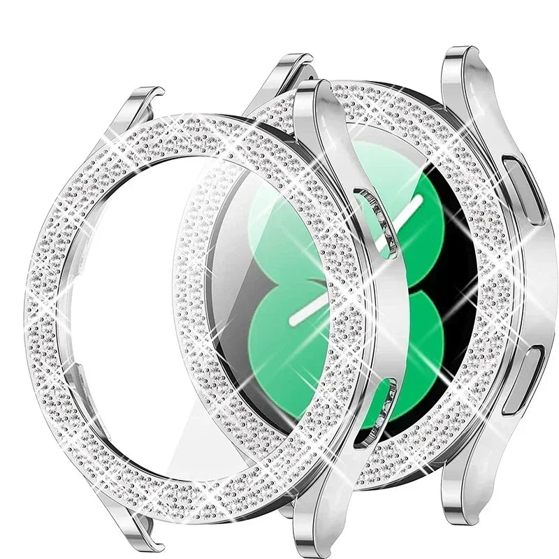 Bling Case for Samsung Galaxy Watch 6 4 Case 40mm 44mm Accessories Fashion Two Rows Diamond bumper Galaxy Watch 5 6 40 mm Cover Qme