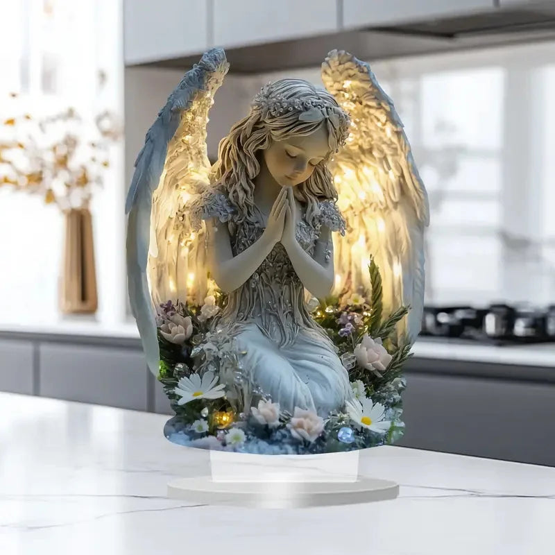 Radiant Praying Angel Statue Calming Warm Perfect Home Office Cafe Qme