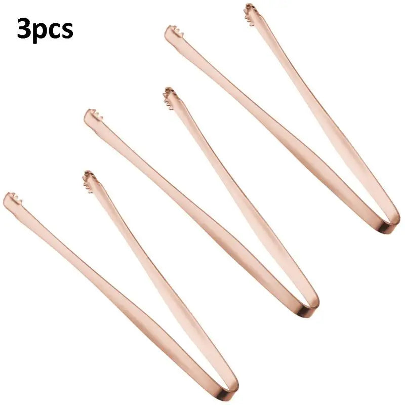 3pcs Stainless Steel Ice Clamp Thick Anti Slip Ice Clip Fruit Coffee Cube Sugar Clip Toothed Food Clip Kitchen Accessories Qme 3pcs Rose Gold