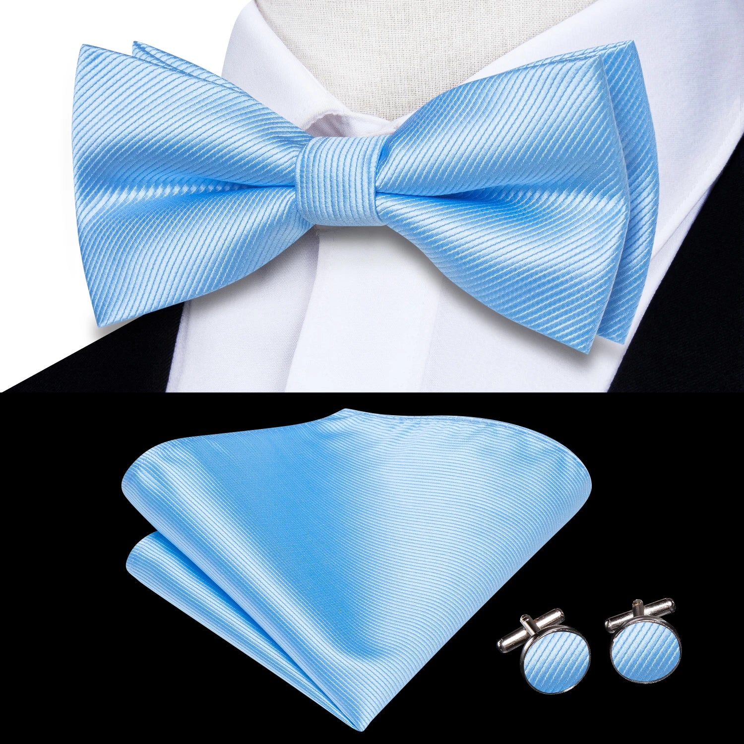 Hi-tie Pink Dot Silk Mens Pre-tied Bow Tie Hanky Cufflink Dusty
