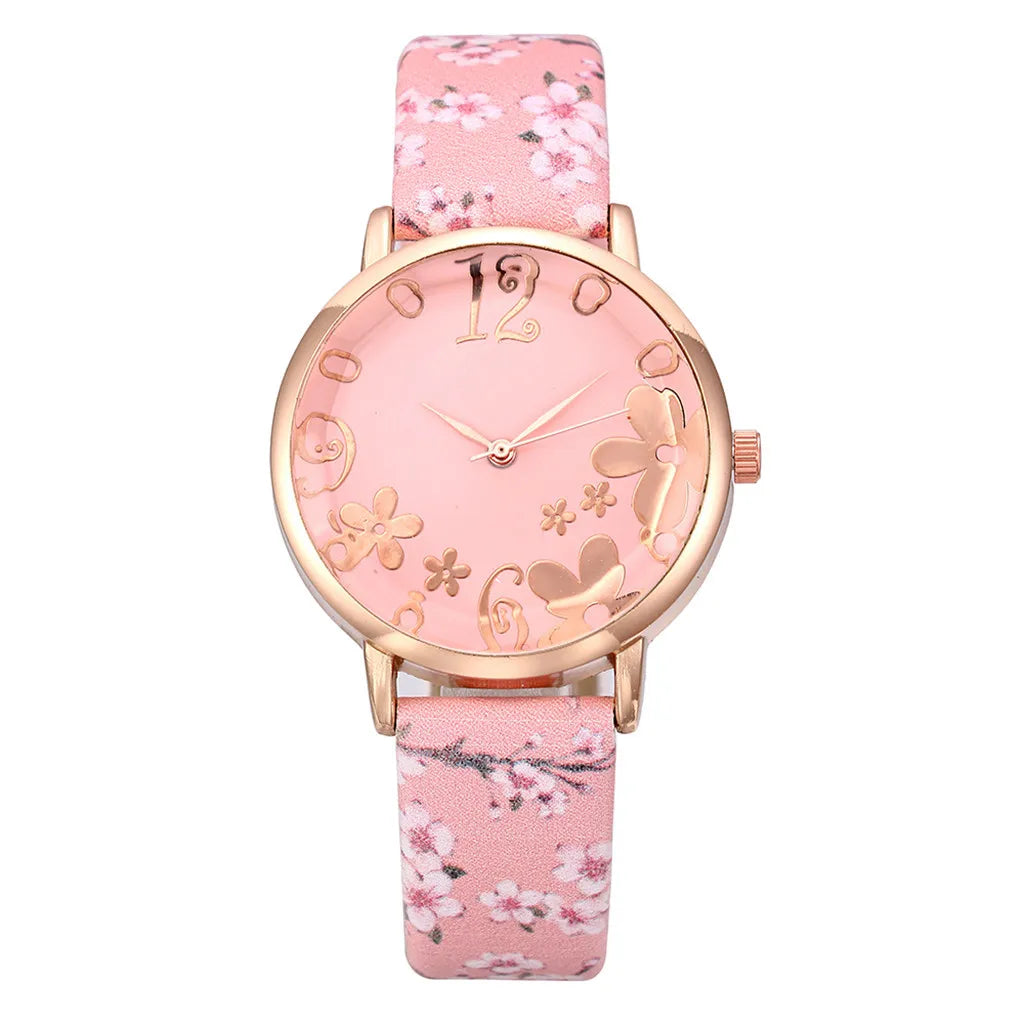 Watch for women with Colorful flowers small fresh printed belt Fashion Ladies Quartz Watch Exquisite watch часы женские Qme pink