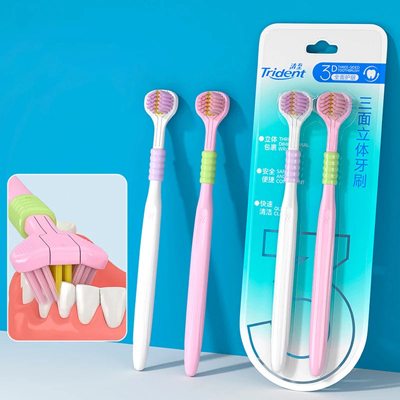 Comfortable Household 3-Sided Toothbrush Soft Bristles Easy Use Deep Qme