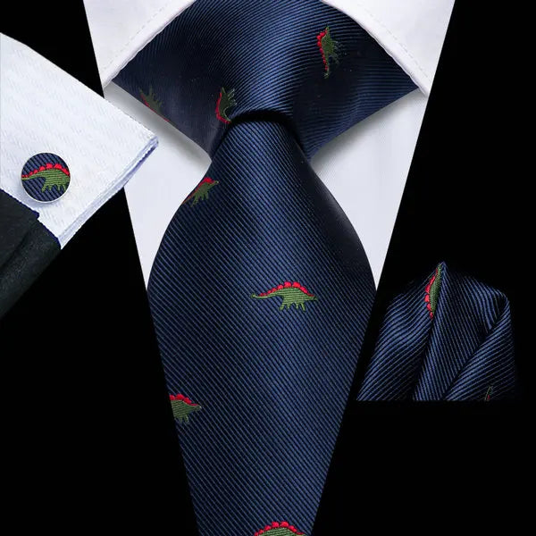 Hi-Tie Animal EmbroideryMens Necktie Green Wedding Tie For Men Hanky Cufflinks Set Business Party Dropshipping Qme HT-LDSN0010