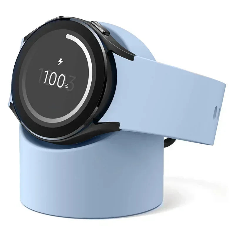 Compatible with Samsung Galaxy Watch 7 6 5 Charger Stand 40 44 46mm Galaxy Watch 5Pro Charger silicone Stand Charging base Qme Light Blue