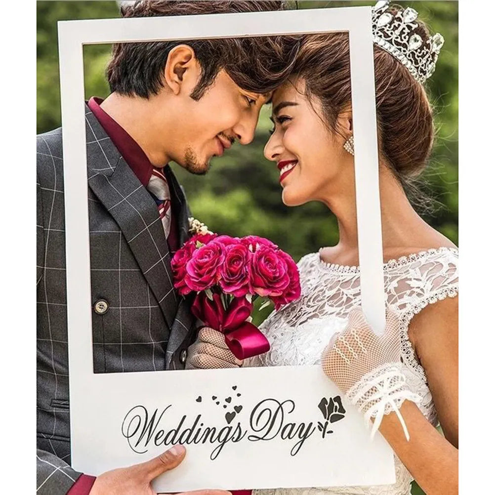 Wedding Day Photo Frame DIY Photo Props Creative Photo Booth Wedding Favors Anniversary Wedding Decoration Party Supplies (White Qme