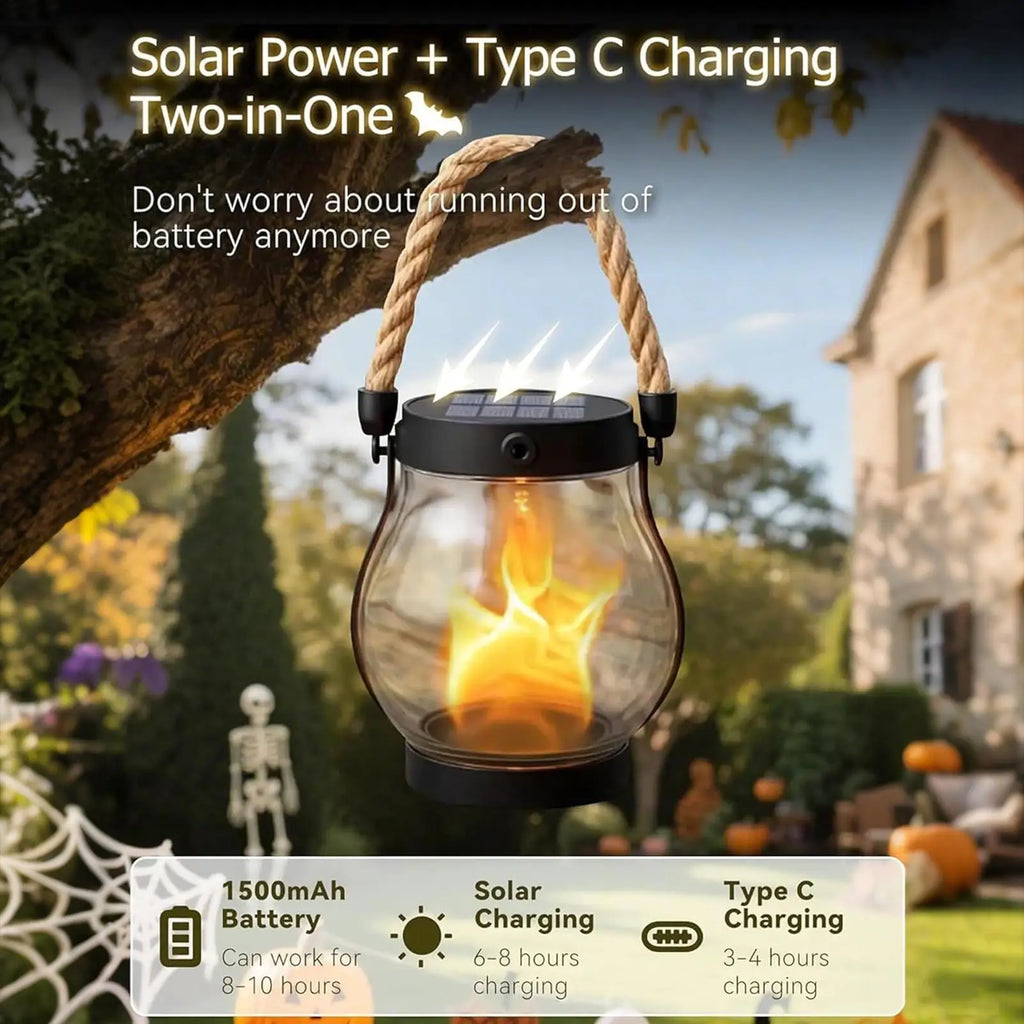 Solar Lanterns for Outside Solar-Powered Lanterns Outdoor Water-Resistant Flickering Flame Design USB Charging Ornament for Tree Qme