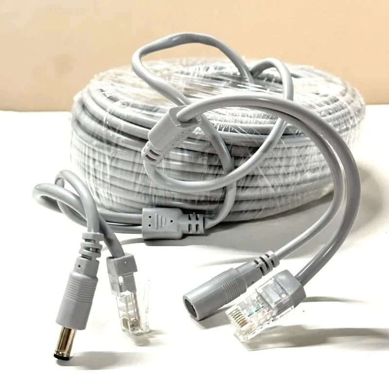RJ45 + DC 12V Power Lan Cable 5M 2 in 1 Network Extension Cable for IP Security Camera System Qme
