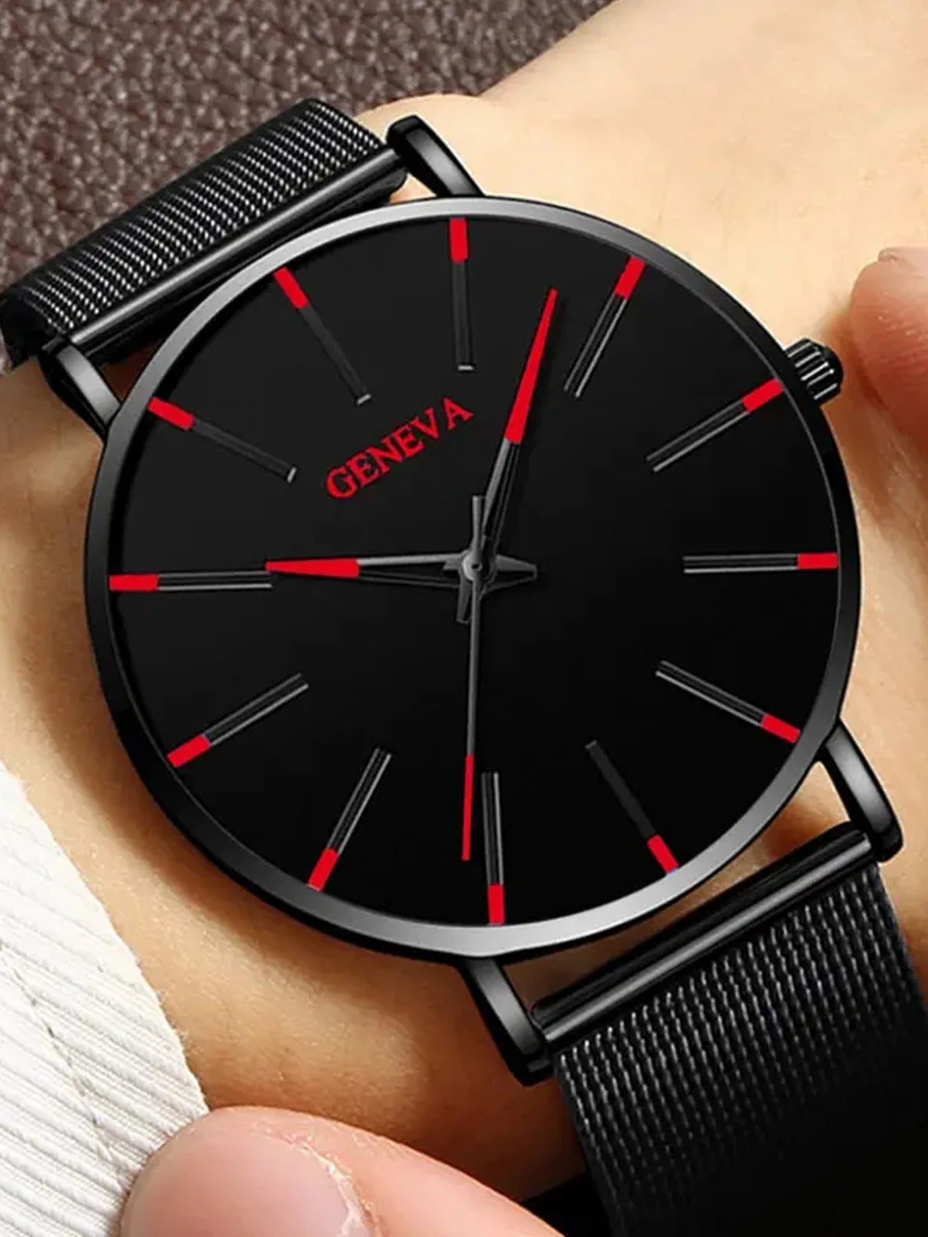 Men's Watch Blue Needle Mesh Strap Watch Geneva Fashion Business Men's Watch Watch Set Qme