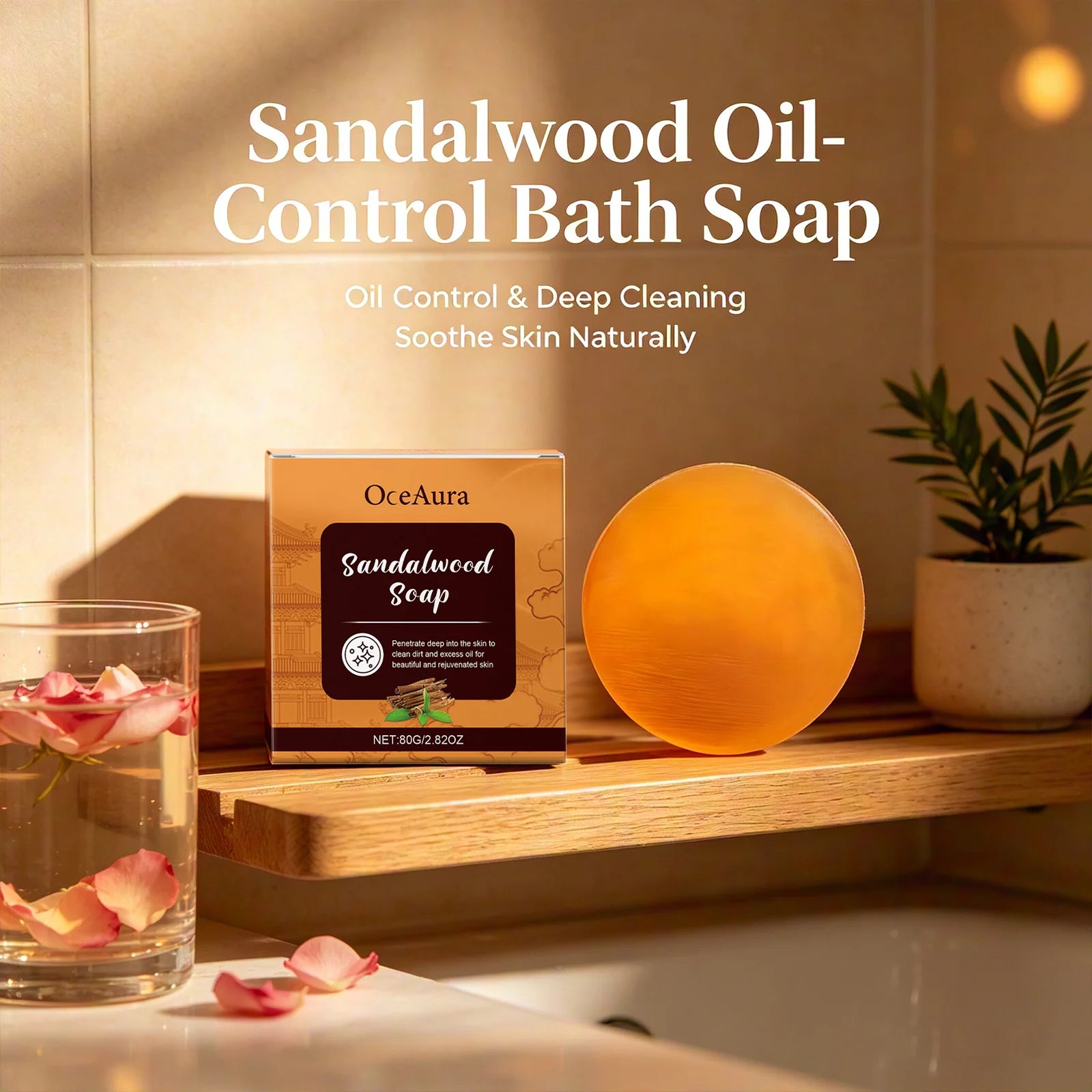 OceAura Sandalwood Soap Deep Cleansing Skin Nourishment Rich Foam Gentle Formula Multi Skin Type Adaptation Bathing Cleasing Bar Qme
