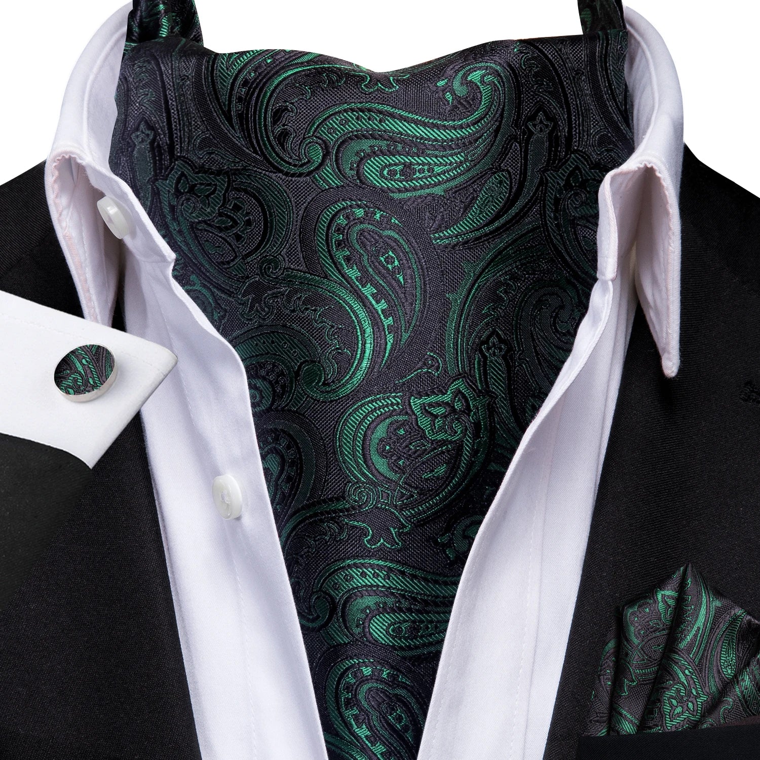 Men's Ascots Fashion Luxury Paisley Cravat Set with Cufflinks and Handkerchiefs for Daily Casual Outing Qme LDAS1180