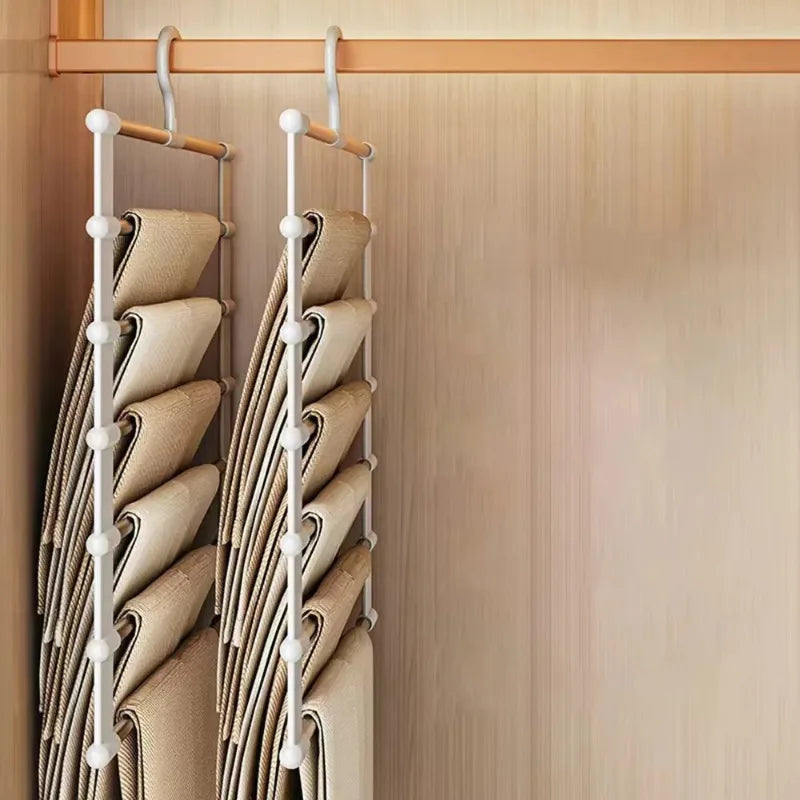 Foldable Pants Hanger Multi Layer Non Slip Clips Space Saving Closet Organizer for Trousers Storage Collapsible Hanging System Qme