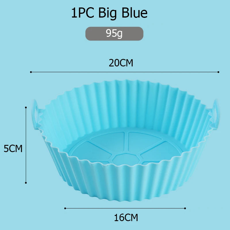 Silicone Air Fryers Oven Baking Tray Pizza Fried Chicken Airfryer Silicone Basket Reusable Airfryer Pan Liner Accessories Qme 1PC Big Blue