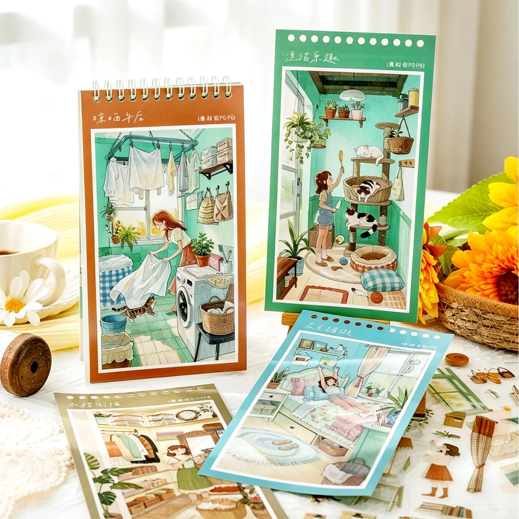 TIANZI 20+11 Pcs PET Die Cut Stickers Book Retro Cartoon Decorative Scrapbooking Materials Handmade Japanese Stationery Supplies Qme