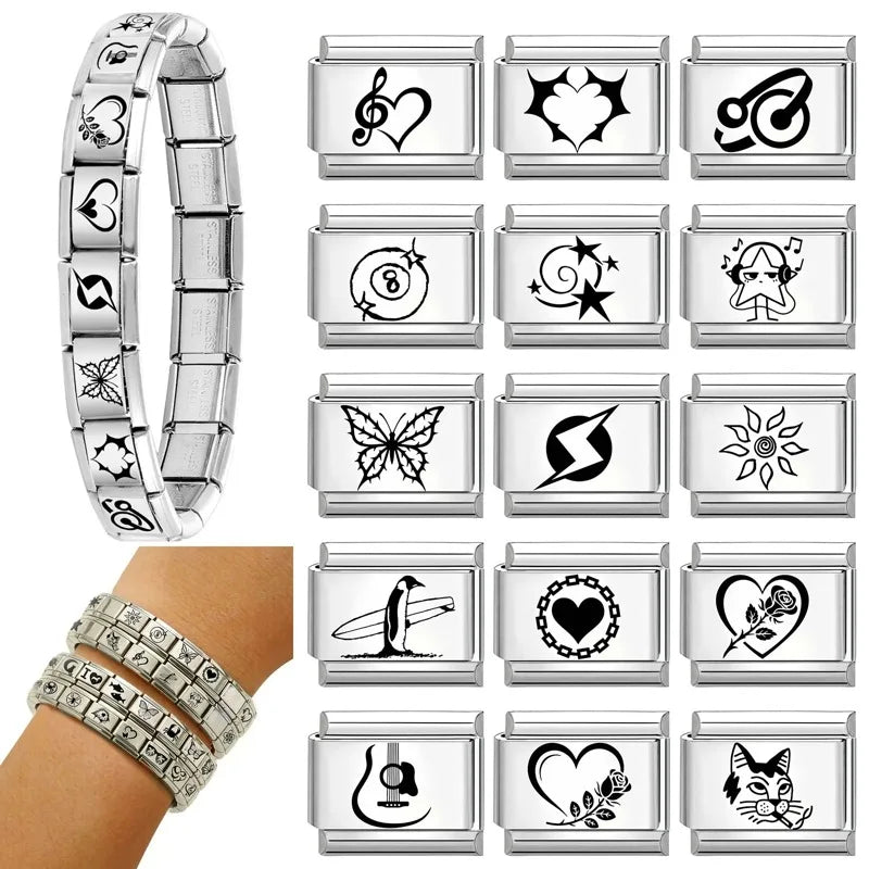 Trendy New Fashion Stars Headphones Cats Heart NO.8 Ball Charm Italian Links Fit 9mm Stainless Steel Bracelet DIY Making Jewelry Qme