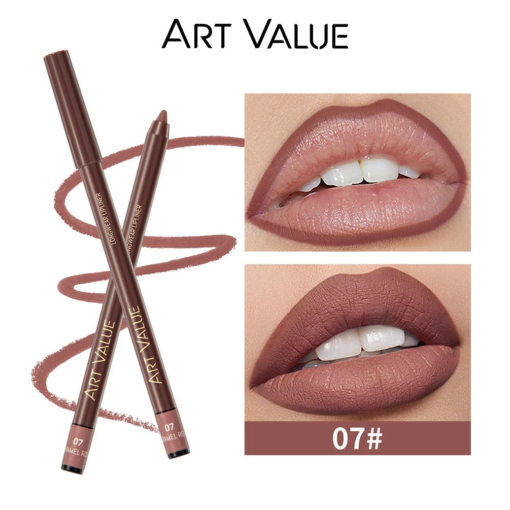 ART VALUE 12 Colors Nude Lipstick Pencil Waterproof Long Lasting Sexy Red Lip Liner Pen Matte Lip Contour Pen Makeup Lip Stain Qme 07