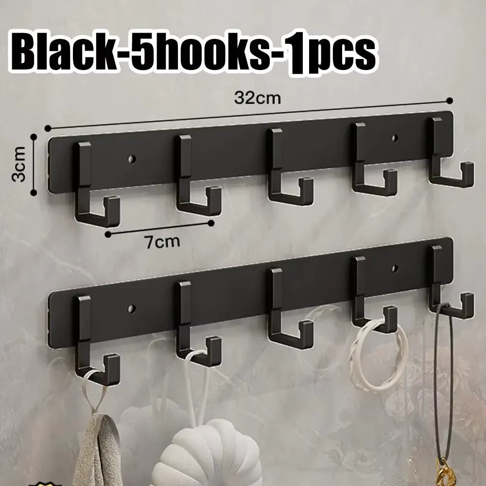 Elegant Simple Aluminum Alloy Wall Hook No Drill Design for Office Coat Umbrella and Personal Work Item Wall Hanging Use Qme Black-5hooks-1pcs