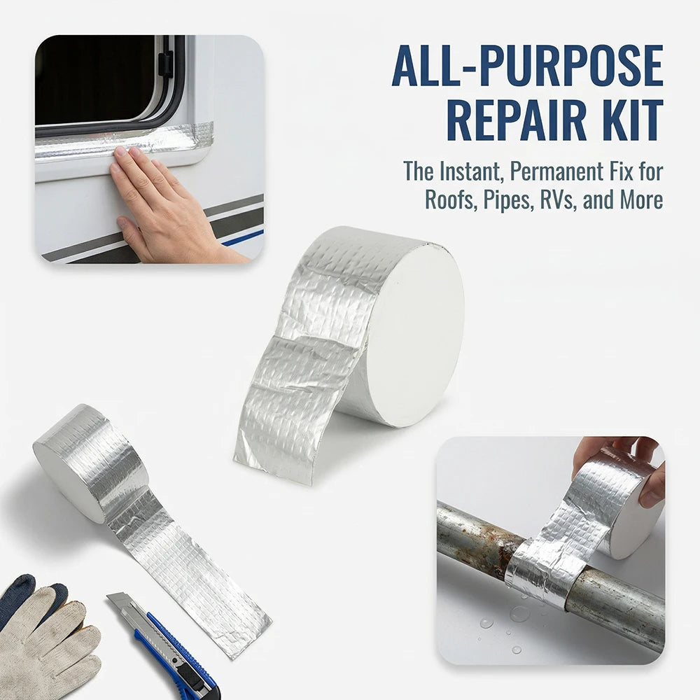 Butyl Seal Tape Aluminum Foil Waterproof Strong Adhesive for Roof Pipe Crack Repair Ductility Thickened Foil Leak Proof Seal Qme